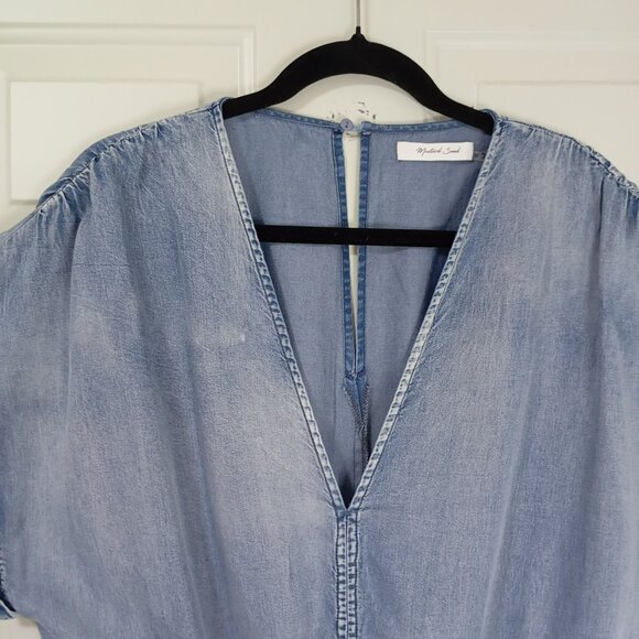 Mustard Seed Romper Short Womens Denim-Look Elastic Waist V-Neck Pockets Size M - Picture 5 of 11